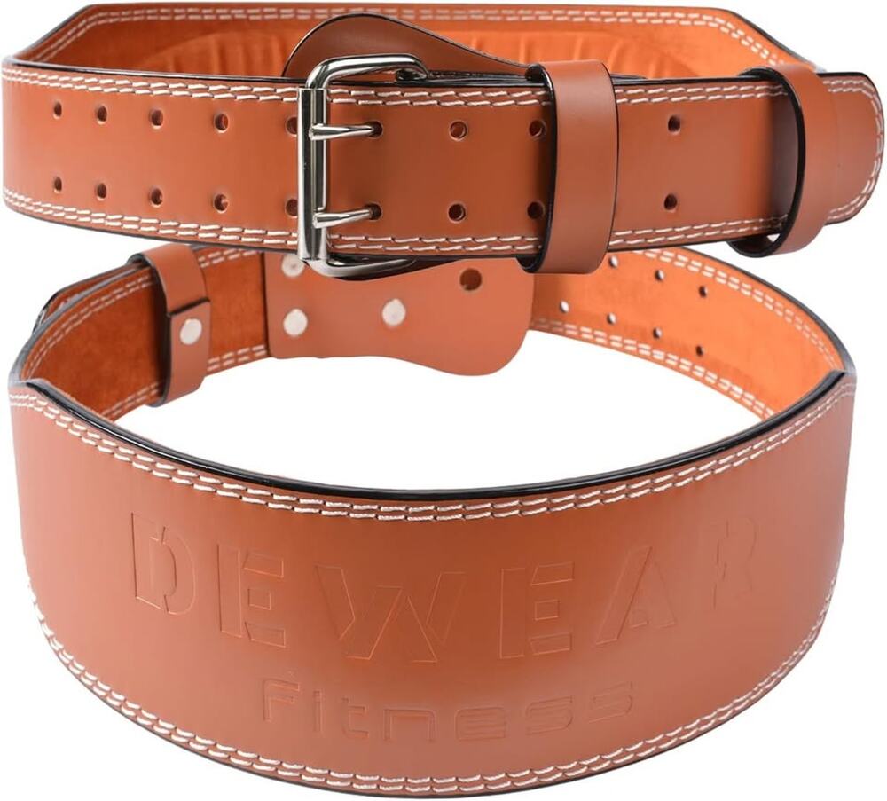Leather Weight Lifting Belt, 4”& 6”Padded Lumbar Back Support6" Brown,L 24"-35")